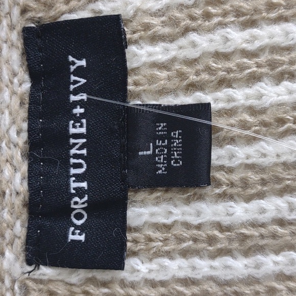 Fortune + Ivy tan and white long knit open cardigan with pockets, size L, NWOT - Picture 5 of 11